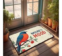 FZFN Tapis rétro Nature'S Mood : un oiseau vibrant sur une branche en fleurs, paillasson pour la maison (40 x 60 cm)