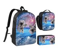 FZGGWYHL Astronauta Planet Ensemble de 3 pièces avec sac à dos, trousse à crayons, sac à déjeuner, Noir , Taille unique, Sac à dos décontracté
