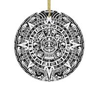 FZGGWYHL Calendrier maya End of the World imprimé arbre de Noël en céramique pendentif rond en céramique à suspendre
