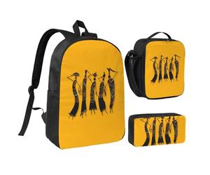FZGGWYHL Creative African Culture Ensemble sac à dos 3 pièces - Sac à dos, trousse à crayons, sac à déjeuner, Noir , Taille unique, Sac à dos décontracté