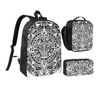FZGGWYHL Ensemble de 3 pièces avec calendrier maya imprimé « End of the World » - Sac à dos, trousse à crayons, sac à déjeuner, Noir , Taille unique, Sac à dos décontracté
