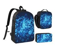 FZGGWYHL Ensemble de 3 pièces avec imprimé notes de musique bleues - Sac à dos, trousse à crayons, sac à déjeuner, Noir , Taille unique, Sac à dos décontracté