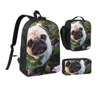 FZGGWYHL Ensemble de 3 pièces avec sac à dos imprimé Carlin dans le jardin - Sac à dos, trousse à crayons, sac à déjeuner, Noir , Taille unique, Sac à dos décontracté