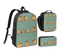 FZGGWYHL Ensemble de 3 pièces avec sac à dos imprimé carlin de yoga - Sac à dos, trousse à crayons, sac à déjeuner, Noir , Taille unique, Sac à dos décontracté