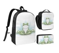 FZGGWYHL Ensemble de 3 pièces avec sac à dos imprimé grenouille de yoga amusant - Sac à dos, trousse à crayons, sac à déjeuner, Noir , Taille unique, Sac à dos décontracté