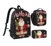 FZGGWYHL Ensemble de 3 pièces avec sac à dos imprimé Merry Christmas - Sac à dos, trousse à crayons, sac à déjeuner, Noir , Taille unique, Sac à dos décontracté