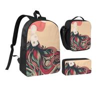 FZGGWYHL Ensemble de 3 pièces pour femme avec de longs cheveux colorés suspendus à l'envers Sac à dos Sac à dos, trousse à crayons, sac à déjeuner, Noir , Taille unique, Sac à dos décontracté