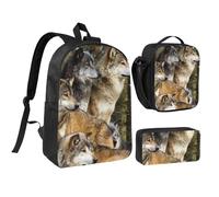 FZGGWYHL Ensemble de trois pièces de sac à dos imprimé loups de différentes couleurs - sac à dos, trousse à crayons, sac à déjeuner, Noir , Taille unique, Sac à dos décontracté
