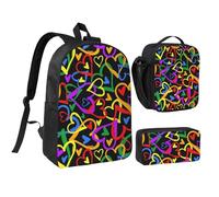 FZGGWYHL Gay Pride Ensemble de 3 pièces avec sac à dos, trousse à crayons, sac à déjeuner Motif arc-en-ciel, Noir , Taille unique, Sac à dos décontracté