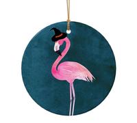 FZGGWYHL Pendentif rond en céramique avec chapeau de sorcière flamant rose pour Halloween