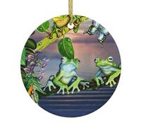 FZGGWYHL Pendentif rond en céramique avec inscription « Many Frogs Sing on The Branches Summer Butterflies Lake Water » - Motif arbre de Noël