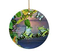 FZGGWYHL Pendentif rond en céramique avec inscription « Many Frogs Sing on The Branches Summer Butterflies Lake Water »