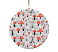 FZGGWYHL Pendentif rond en céramique imprimé champignons de dessin animé arbre de Noël suspendu