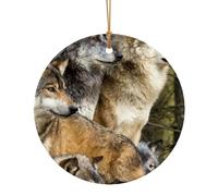 FZGGWYHL Pendentif rond en céramique imprimé loups de différentes couleurs pour sapin de Noël à suspendre en plusieurs tailles