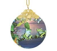 FZGGWYHL Pendentif rond en verre imprimé avec inscription « Many Frogs Sing on The Branches Summer Butterflies Lake Water »