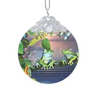 FZGGWYHL Pendentif rond en verre imprimé avec inscription « Many Frogs Sing on The Branches Summer Butterflies Lake Water »