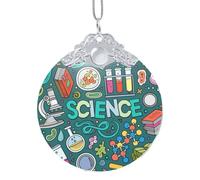 FZGGWYHL Pendentif rond en verre imprimé sur le thème de la science de dessin animé, arbre de Noël suspendu