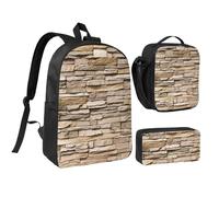 FZGGWYHL Rustic Rocks Ensemble de 3 pièces avec sac à dos, trousse à crayons, sac à déjeuner, Noir , Taille unique, Sac à dos décontracté