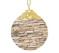 FZGGWYHL Rustique Rocks Pendentif rond en verre imprimé brique Arbre de Noël en verre à suspendre