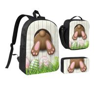 FZGGWYHL Sac à dos 3 pièces avec trou en bois imprimé lapin de Pâques - Sac à dos, trousse à crayons, sac à déjeuner, Noir , Taille unique, Sac à dos décontracté