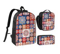 FZGGWYHL Sac à dos rétro imprimé floral 3 pièces - Sac à dos, trousse à crayons, sac à déjeuner, Noir , Taille unique, Sac à dos décontracté