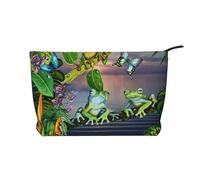 FZGGWYHL Sac de maquillage en velours côtelé imprimé avec inscription « Many Frogs Sing on The Branches Summer Butterflies Lake Water », Noir , Taille unique, Organiseur de sac