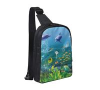 FZGGWYHL Sac de poitrine coloré imprimé monde sous-marin double poche diagonale sac à bandoulière