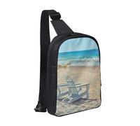 FZGGWYHL Scène de plage avec chaises imprimées Sac poitrine double poche diagonale Sac à bandoulière