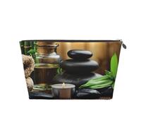 FZGGWYHL Stones and Spa Trousse de toilette de voyage en cuir avec fermeture éclair Motif huile sur bois près d'un étang, Argenté., Taille unique