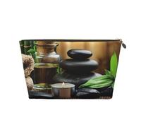 FZGGWYHL Stones and Spa Trousse de toilette de voyage en cuir avec fermeture éclair Motif huile sur bois près d'un étang, doré, Taille unique