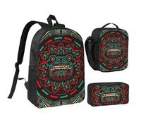 FZGGWYHL Sugar and Skulls Sac à dos imprimé Dragon Totem Jour des morts 3 pièces - Sac à dos, trousse, sac à déjeuner, Noir , Taille unique, Sac à dos décontracté
