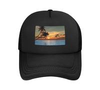 FZGGWYHL Sunset Palm Tree Ocean Casquette de baseball réglable en maille pour adulte, Noir , 4-8