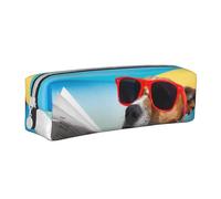 FZGGWYHL Trousse à crayons en cuir imprimé chien avec lunettes de lecture journal océan plage, blanc, Taille unique, Pochette à monnaie
