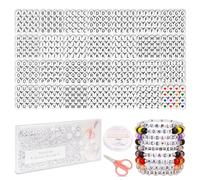 FZIIVQU 1450 pièces lettre perles Kit, 4x7 mm blanc acrylique Alphabet perles lettre perles pour la fabrication de bijoux perles de nombre perles de coeur perles de Bracelet d’amitié