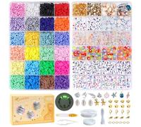 FZIIVQU 7200 perles pour bracelet, 2 Boîtes DIY Kit Perles pour Bijoux, 24 couleurs Perles Heishi de Argile，avec perles lettres Perles en chiffres Perles de coeur perle plate pour bracelet