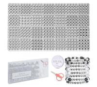 FZIIVQU Kit de 1 450 perles en acrylique argenté avec lettres de l'alphabet - 4 x 7 mm - Pour la fabrication de bijoux - Perles en forme de lettres de l'alphabet - Chiffres et cœurs - Fabrication de