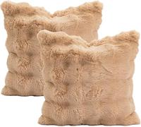 Lot de 2 housses de coussin en fausse fourrure polaire douce, carrée/rectangulaire - Housses de coussin décoratives chaudes pour l'hiver, canapé, sofa, lit (coussin non inclus) (45 x 45 cm, kaki)