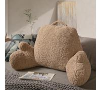 Coussin de lecture en peluche avec poche pour adultes et enfants - Support lombaire et bras sur lit, chaise, canapé, coussin de sol, coussin de dossier pour s'asseoir dans le lit (36 x 68 cm, marron)