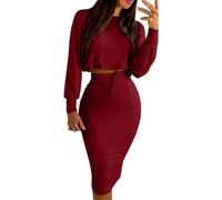 FZKun Ensembles 2 Pièces Pour Femmes Pour Le Printemps Et L'automne - Crop Top à Manches Longues Et Jupe Midi Moulante Ensemble De Survêtement Robes Pull Confortables (M,#3)