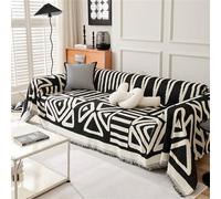 FZKun Grande couverture douce et réversible pour canapé 1/2/3/4 places - Style bohème - Couverture décorative pour chaises, canapés, canapés et lits (noir, 180 x 340 cm)