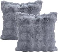 FZKun - Housse de coussin en fausse fourrure polaire douce, carrée/rectangulaire - Housses de coussin décoratives chaudes pour l'hiver, canapé, sofa, lit (2 pièces, 45 x 45 cm, gris)