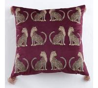 FZKun Housse de coussin léopard avec pompons - Style royal en velours doux pour canapé, taie d'oreiller décorative élégante pour salon, chambre à coucher (rouge, 45 x 45 cm)