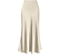 Jupe Longue En Satin Pour Femmes - Jupe D'été Fluide Et élégante En Couleur Unie Taille Haute élastique Coupe A Jupe Sirène Modeste Jupes De Travail Classiques (XXL,Beige)