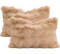 FZKun - Lot de 2 housses de coussin douces en fausse fourrure polaire, carrée/rectangulaire - Housses de coussin décoratives chaudes pour l'hiver, canapé, sofa, lit (30 x 50 cm, kaki)