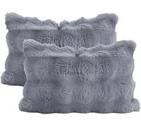 FZKun - Lot de 2 housses de coussin douces en fausse fourrure polaire, carrée/rectangulaire - Housses de coussin décoratives chaudes pour l'hiver, canapé, sofa, lit (30 x 50 cm, gris)