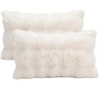 FZKun : Lot de 2 housses de coussin douces en fausse fourrure polaire, carrée/rectangulaire - Housses de coussin décoratives chaudes pour l'hiver, canapé, sofa, lit (30 x 50 cm, blanc)