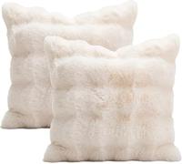 FZKun Lot de 2 housses de coussin en fausse fourrure polaire douce, carrée/rectangulaire - Housses de coussin décoratives chaudes pour l'hiver, canapé, sofa, lit (45 x 45 cm, Blanc)