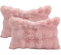 Lot de 2 housses de coussin douces en fausse fourrure polaire, carrée/rectangulaire - Housses de coussin décoratives chaudes pour l'hiver, canapé, sofa, lit (coussin non inclus) (30 x 50 cm, rose)