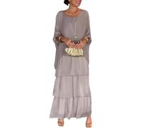 Robe ample de style artistique pour femme - Robe d'été décontractée à manches 3/4 - Manches Dolman - Robe d'été à volants - Col rond, gris, XXL