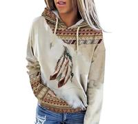 FZKun Sweat à capuche pour femme style ethnique western imprimé aztèque cowgirl losange imprimé, Beige clair, L